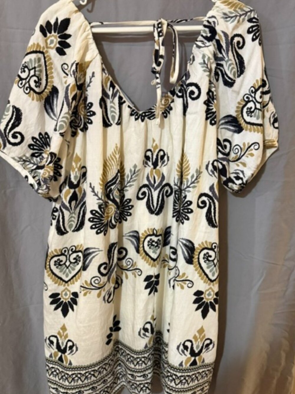 NWT Hudson Gray Large Ivory Black Gold Boho Print Tunic Top SKU182